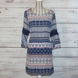 Westport 1962 Women's Blue Paisley Floral Lace Bell Sleeve Shift Dress Size 14P